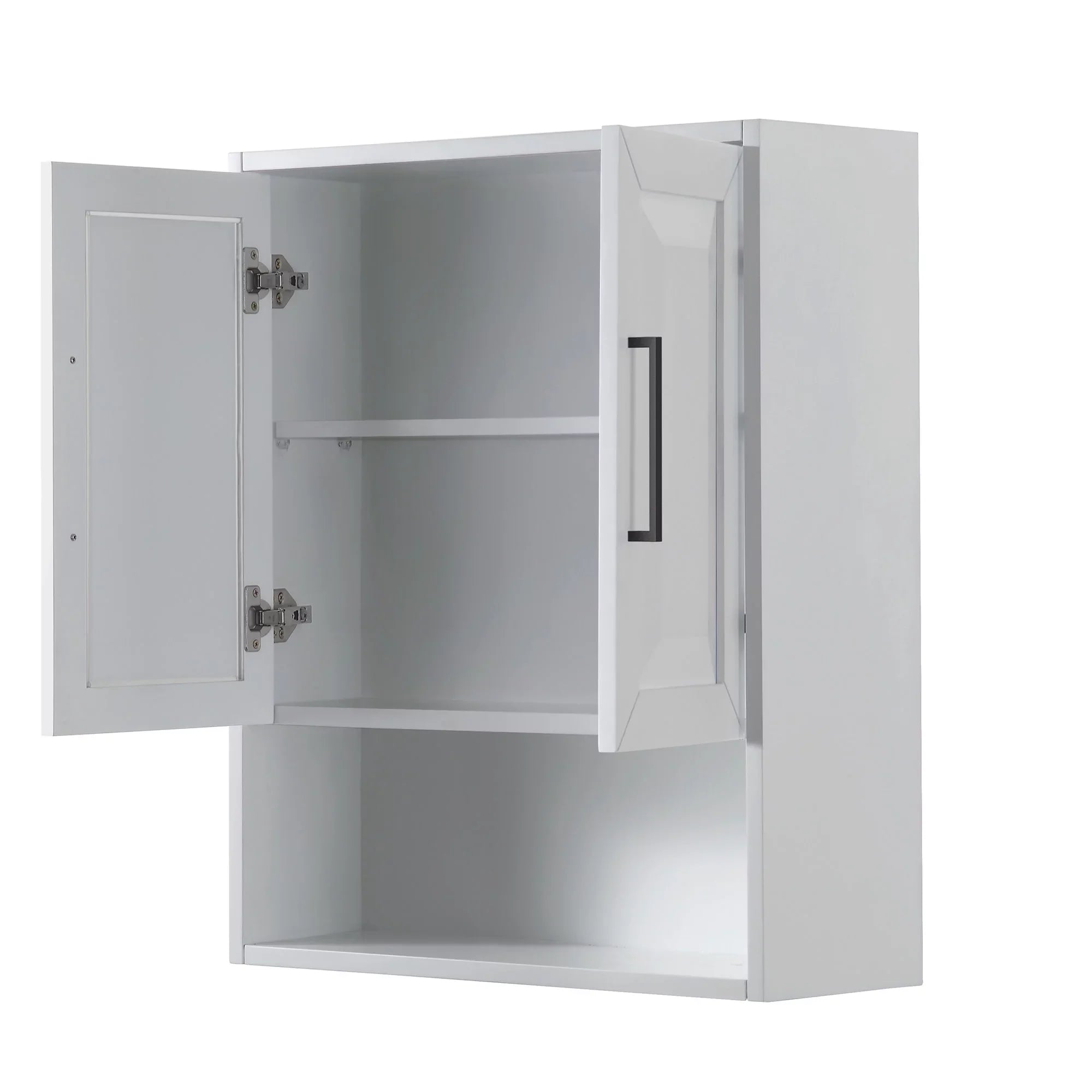 Wyndham Collection Dark Blue Daria Over-the-Toilet Bathroom Wall-Mounted Storage Cabinet with Matte Black Trim