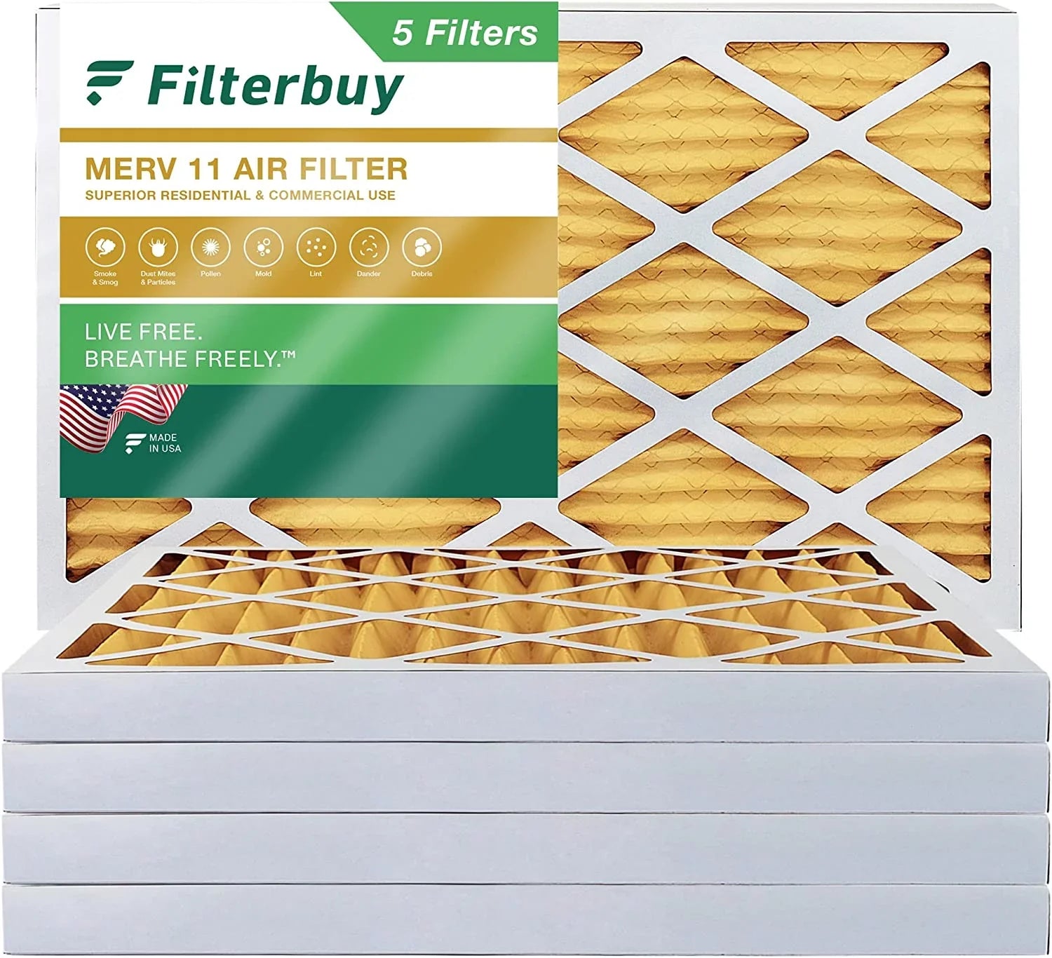 Filterbuy 16x36x2 MERV 11 Pleated HVAC AC Furnace Air Filters (5-Pack)