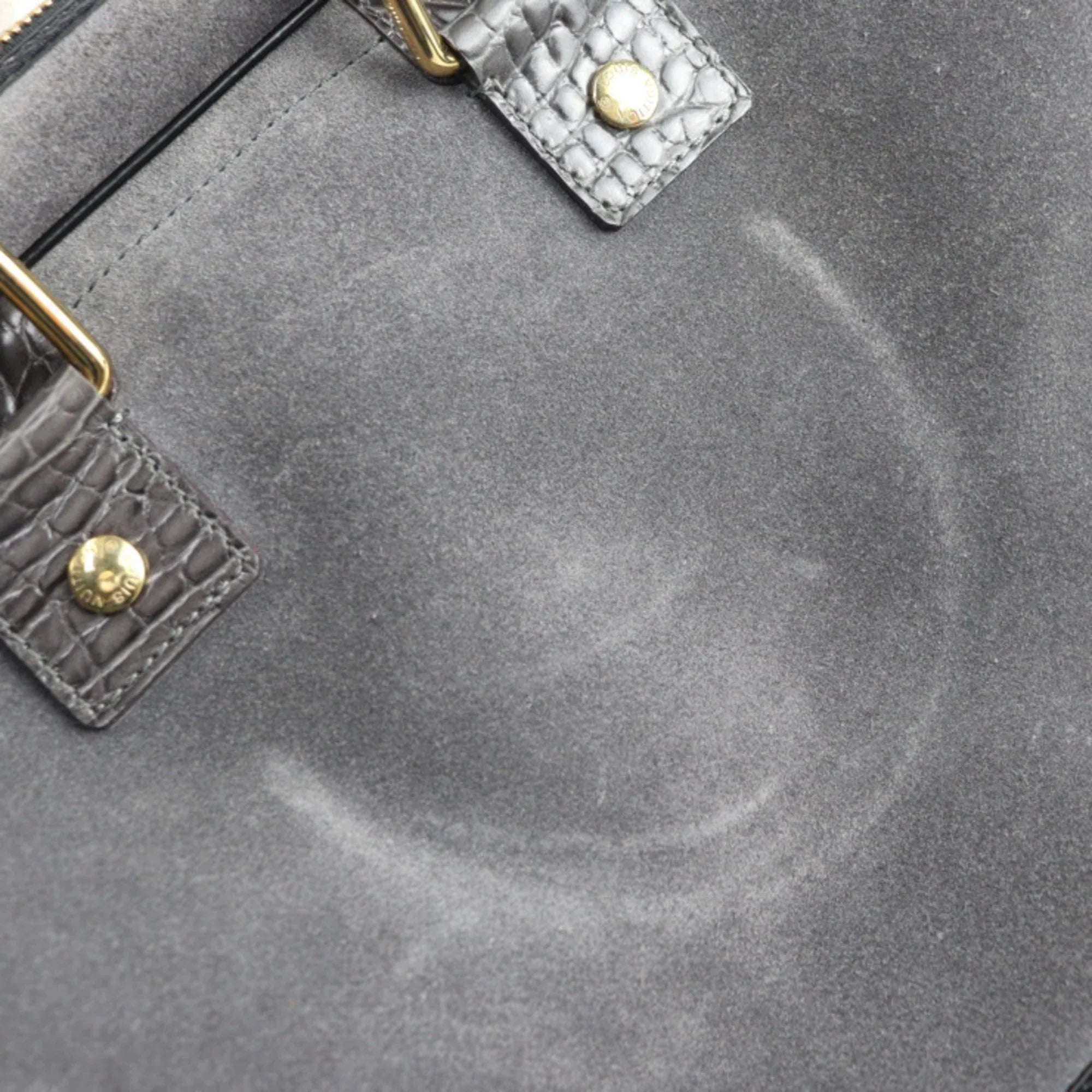 Pre-Owned LOUIS VUITTON Louis Vuitton Stamp Bag GM Handbag M95237 Suede Calf Leather Gray Black Gold Hardware (Good)