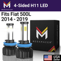 Mega Racer Fiat 500L 4 Sided H11 H9 H8 LED Headlight Bulbs 6000K Diamond White 12V 60W 10000LM Fiat 500L 2014 2015 2016 2017 2018 2019 14 15 16 17 18 19 Fog Light Automotive Replacement