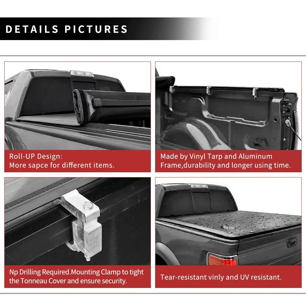 Ledkingdomus 5.7 ft Bed Soft Roll up Truck Bed Tonneau Wrap for 2009-2023 Dodge Ram 1500 Without Rambox