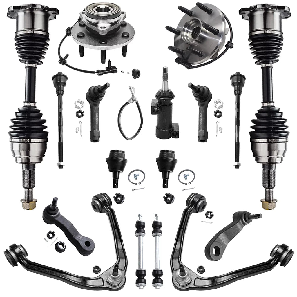Detroit Axle - Front End 17pc Kit for 1999-2006 Chevy GMC Silverado Sierra 1500 Upper Control Arms w/Ball Joints CV Axles Wheel Hubs Replacement Sway Bar Links Tie Rods Steering Idler Pitman Arm