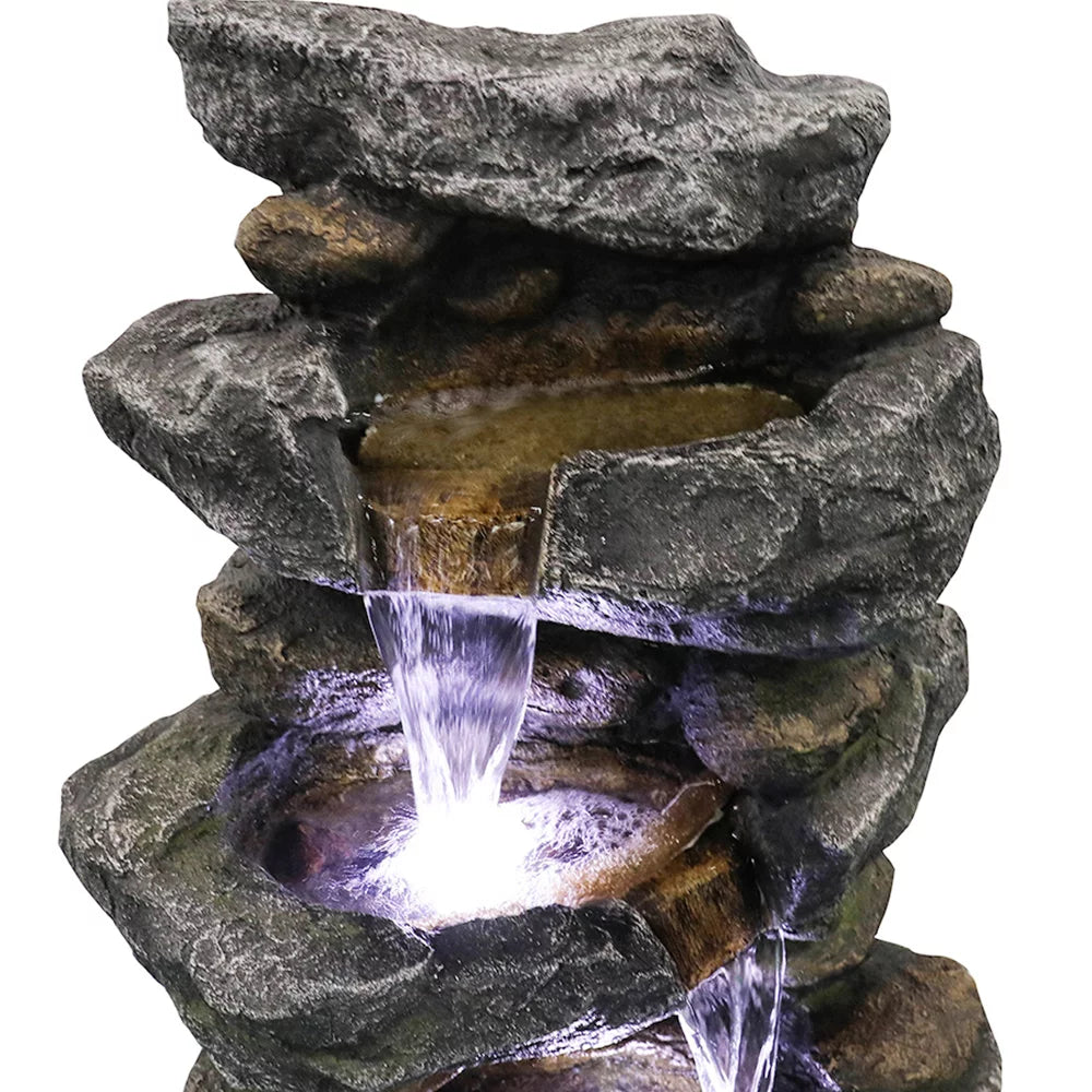 Kmowoo 40inches High Stacked Simulated Rock Water Fountain with LED Lights