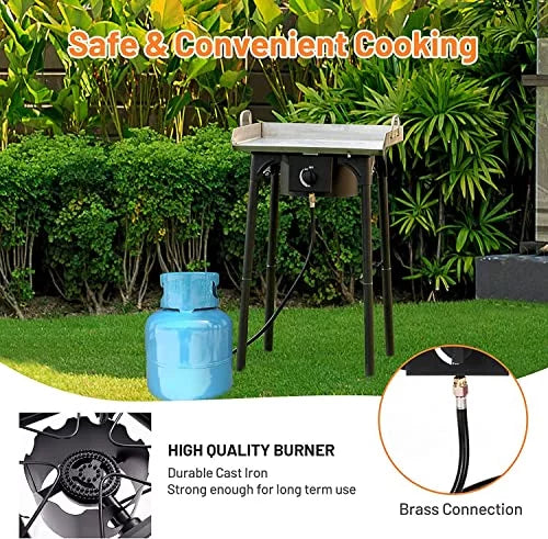 Moccha 100, 000 BTU Single Burner Outdoor Stove Propane Gas Cooker w/Detachable Legs, Portable Cast Iron Patio Cooking Burner Perfect for Camping, Patio, or RV
