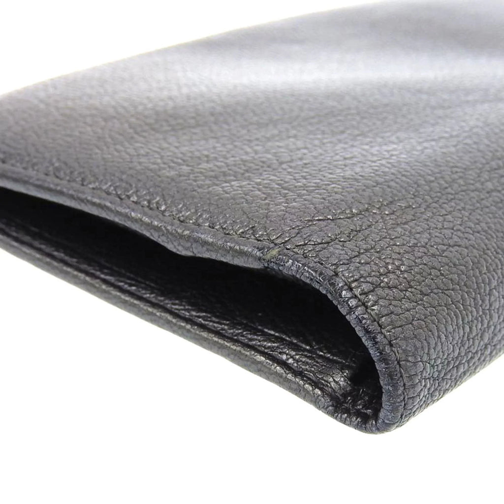 Pre-Owned Chanel CHANEL here mark bi-fold long wallet metallic lambskin gray No. 11 with seal (Fair)