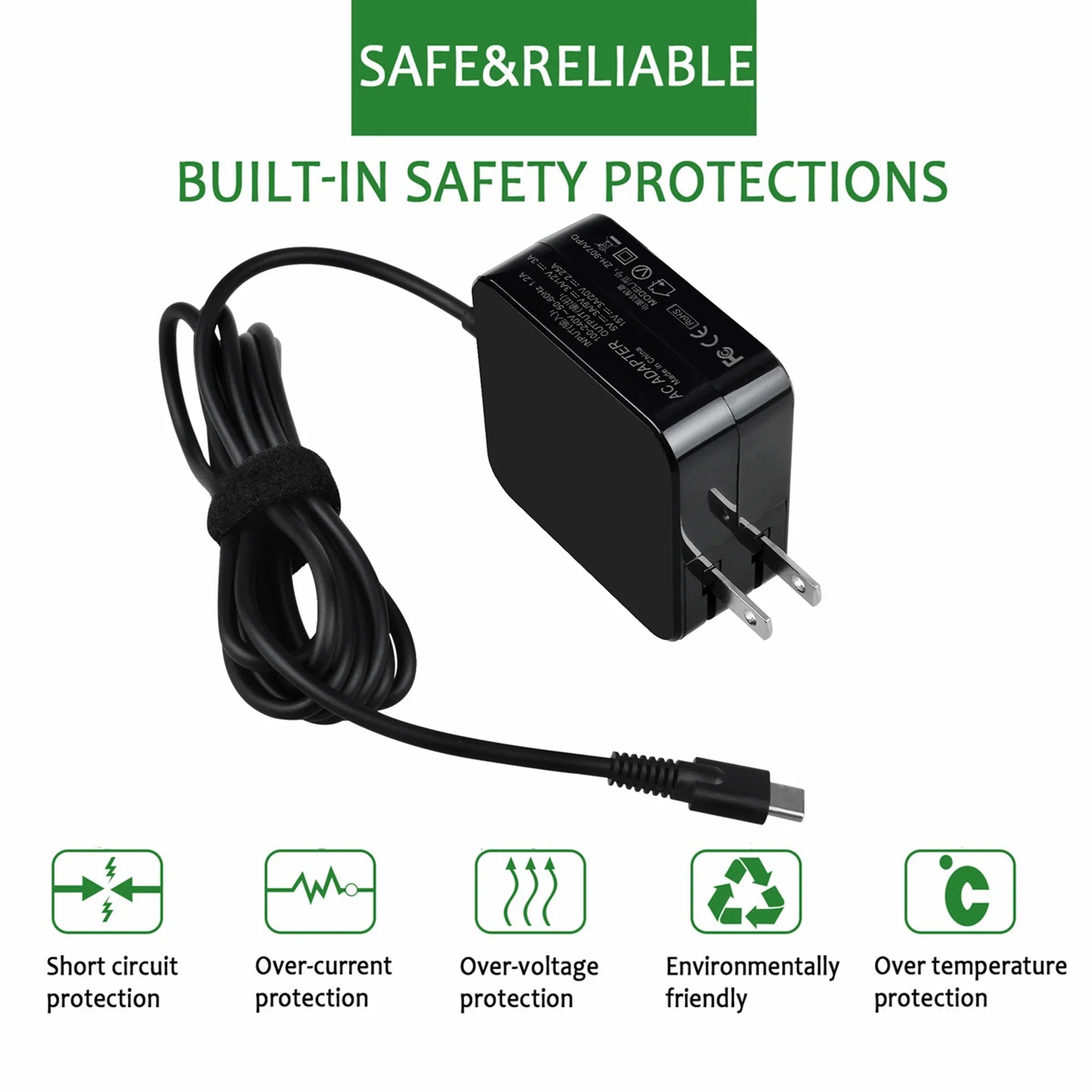 KONKIN BOO Fitting AC Adapter Replacement for Lenovo 100e 2nd Gen Type 81QB 81MA Chromebook 45W USB-C Charger