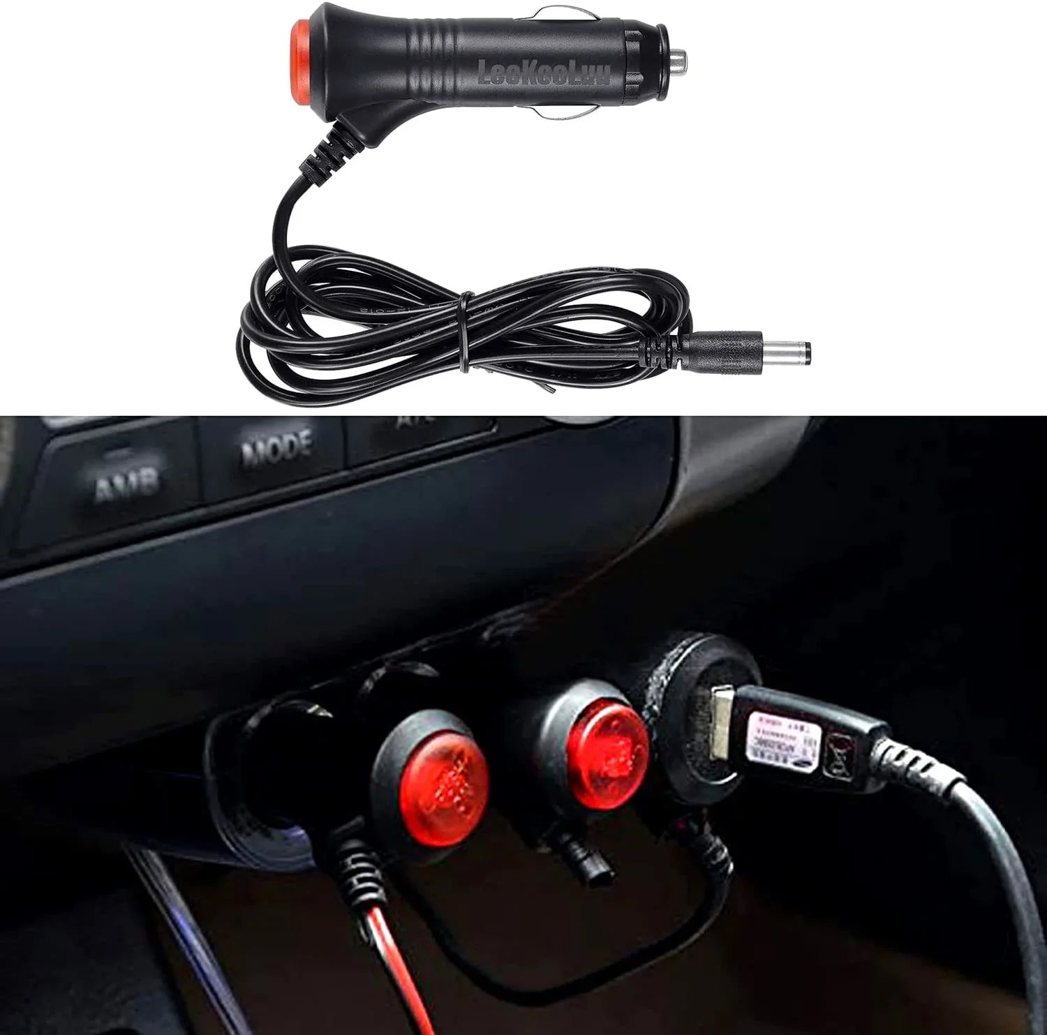 LeeKooLuu T9 Car Charger Cigarette Lighter Adapter Plug Cord with ON/Off Switch for Rear View Camera Monitor Systems with 6ft Cord Extension Cable 12V-24V Output Built-in Safety Fuse
