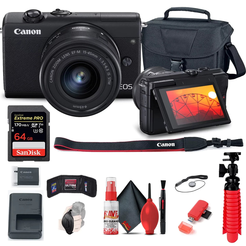 Canon EOS M200 Black Mirrorless Digital Camera with 15-45mm Lens (3699C009) (New) + More