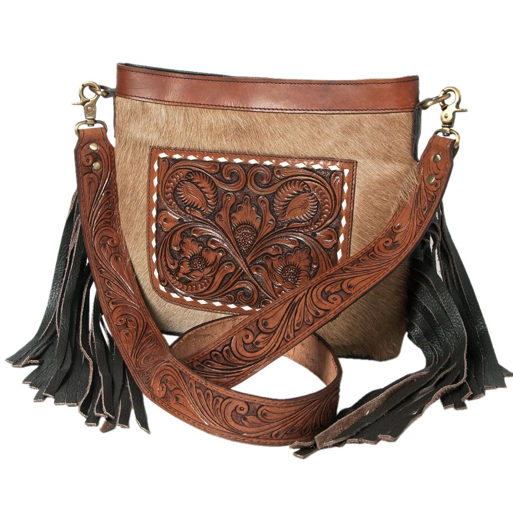 KB OHLAY KBK105 HOBO Hand Tooled Hair-on Genuine Leather women bag western handbag purse
