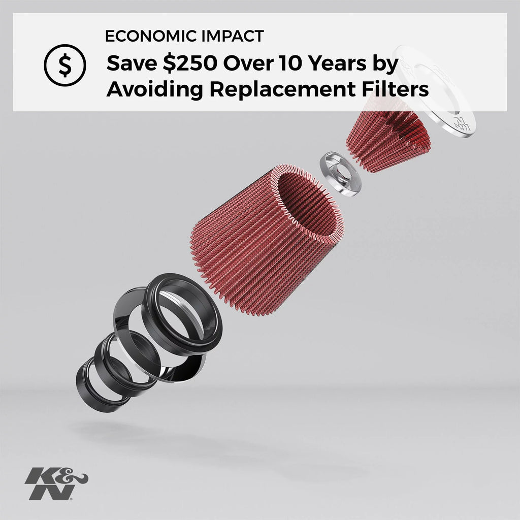K&N Universal Clamp-On Air Filter: High Performance, Premium, Washable, Replacement Engine Filter: Flange Diameter: 2.4375 In, Filter Height: 5 In, Flange Length: 0.625 In, Shape: Round, RU-0840