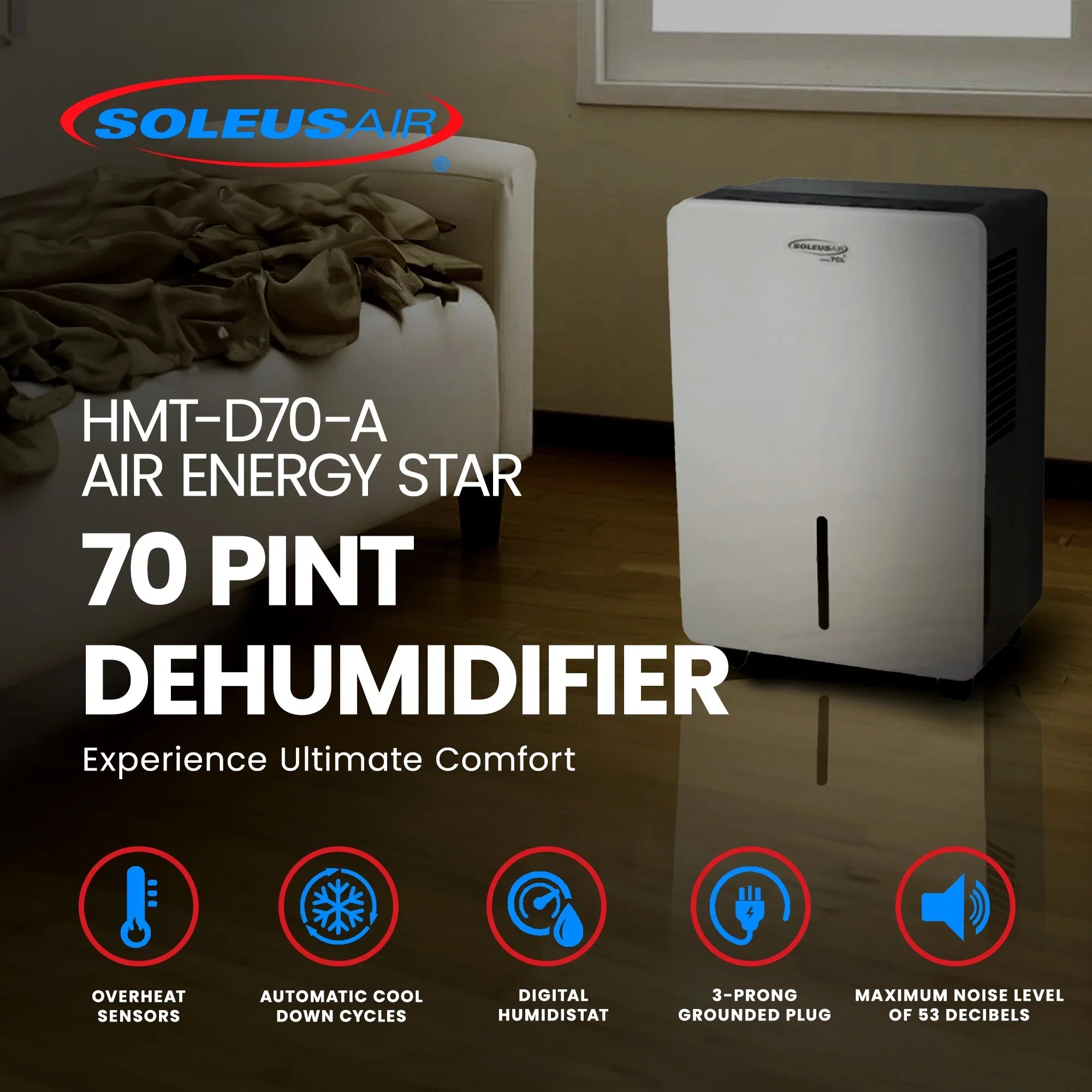 Restored SoleusAir HMT-D70-A Air Energy Star 70 Pint Dehumidifier (Refurbished)