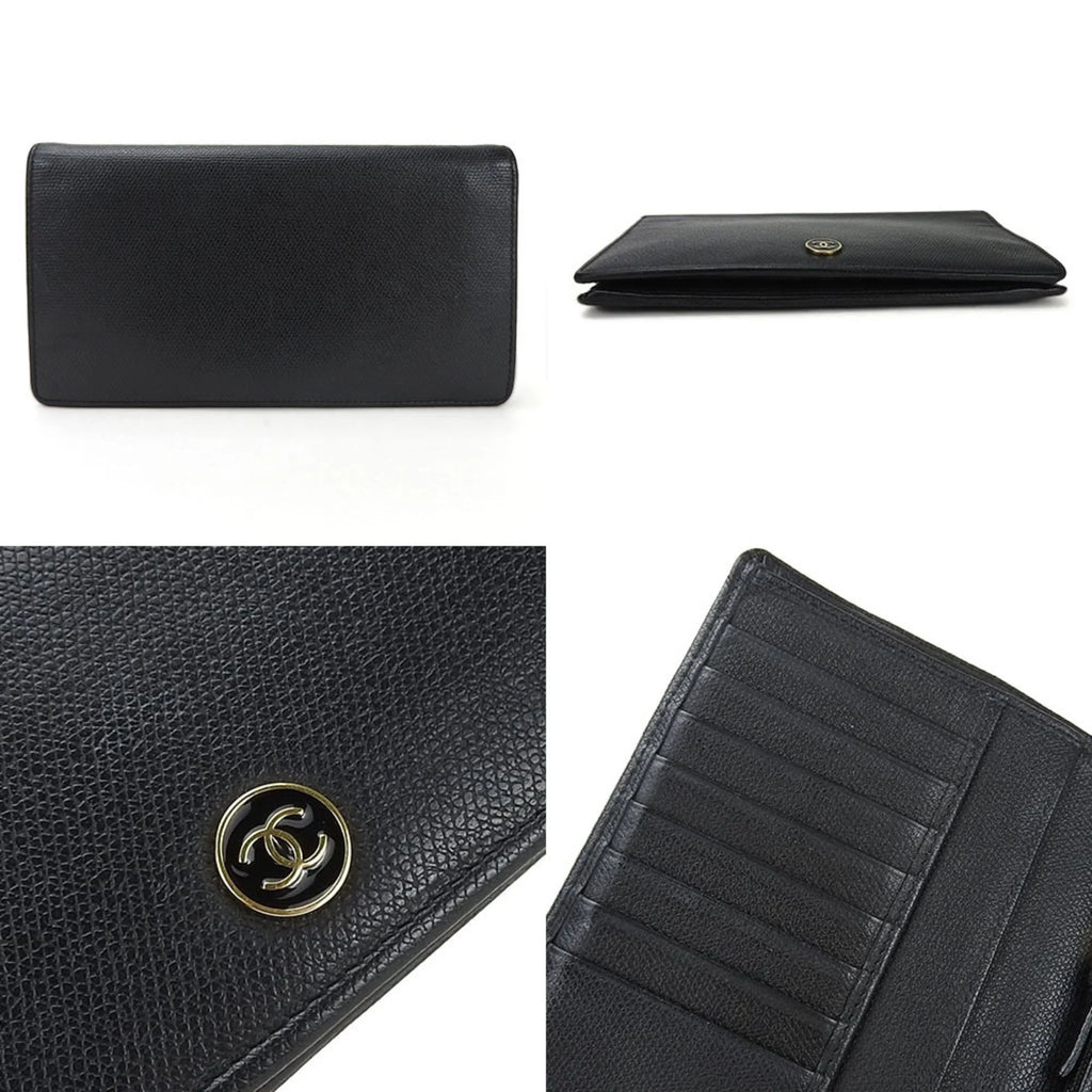 Pre-Owned CHANEL bifold long wallet A20904 1 Coco button black leather accessories ladies coco (Good)