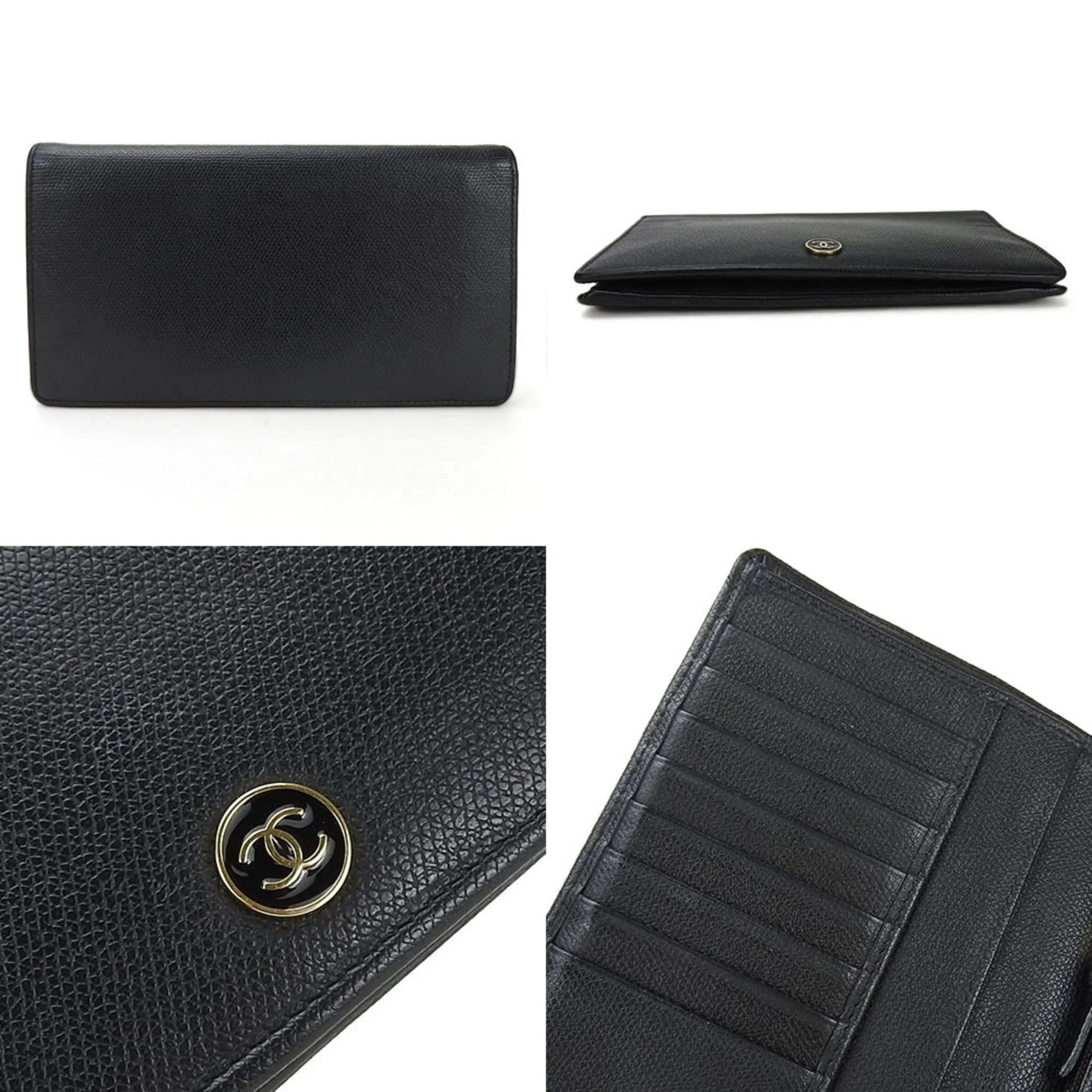 Pre-Owned CHANEL bifold long wallet A20904 1 Coco button black leather accessories ladies coco (Good)