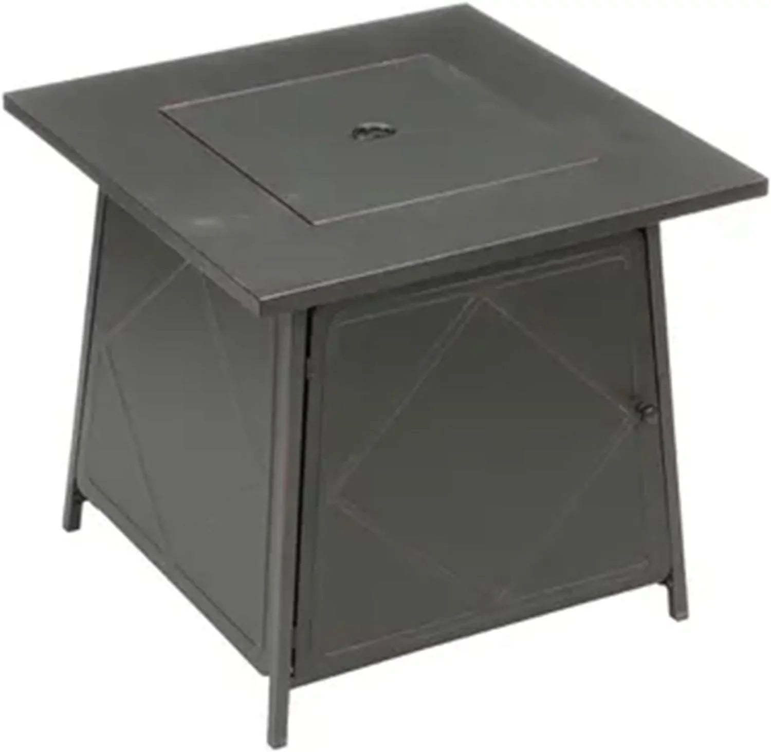 28 Inch Steel Square Gas Outdoor Backyard Tabletop Fire Pit with Lava Rocks and Steel Coating Lid, Black