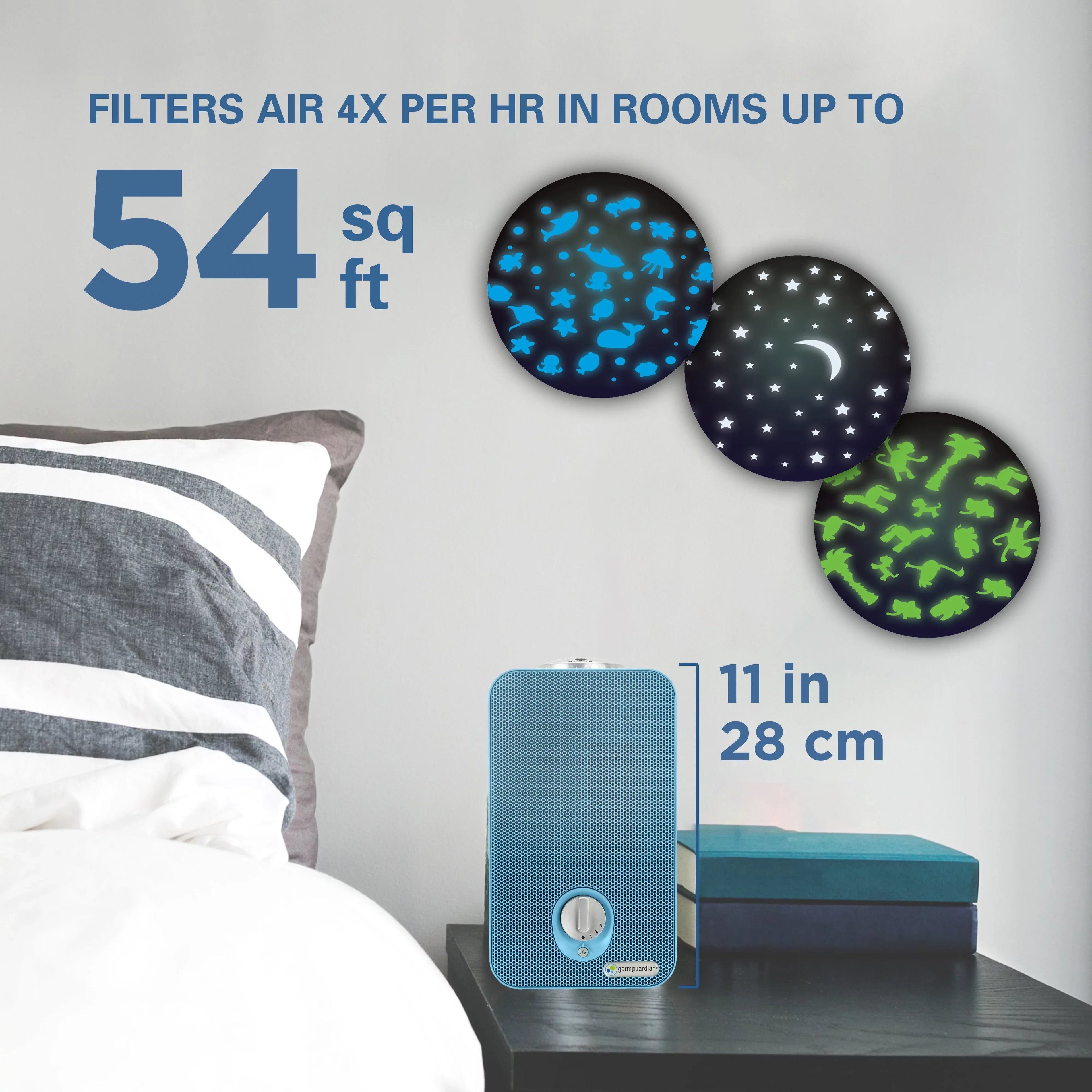 GermGuardian Air Purifier with HEPA Filter, Night Light Projector, UV-C, 54 Sq. ft., AC4150BLCA