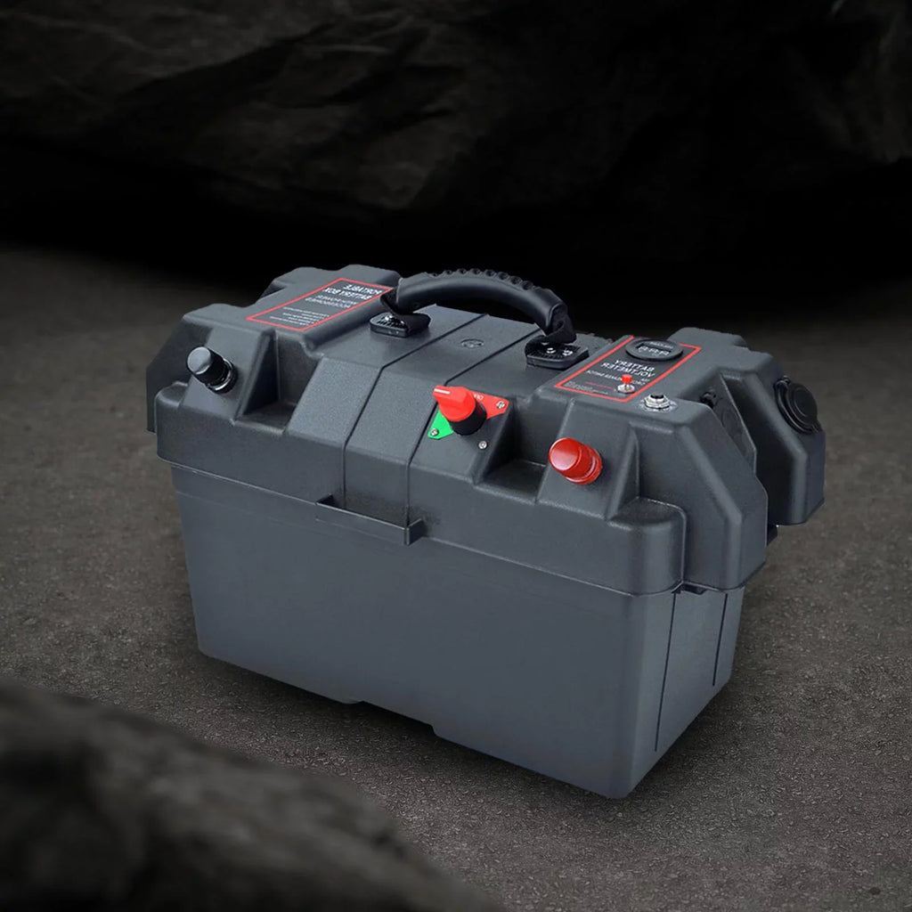 RV Battery Box Trolling Motor Battery Box Waterproof Dual USB Ports Motor Battery Box Batteries Carrier for ATV SUV Car Trailer Travel