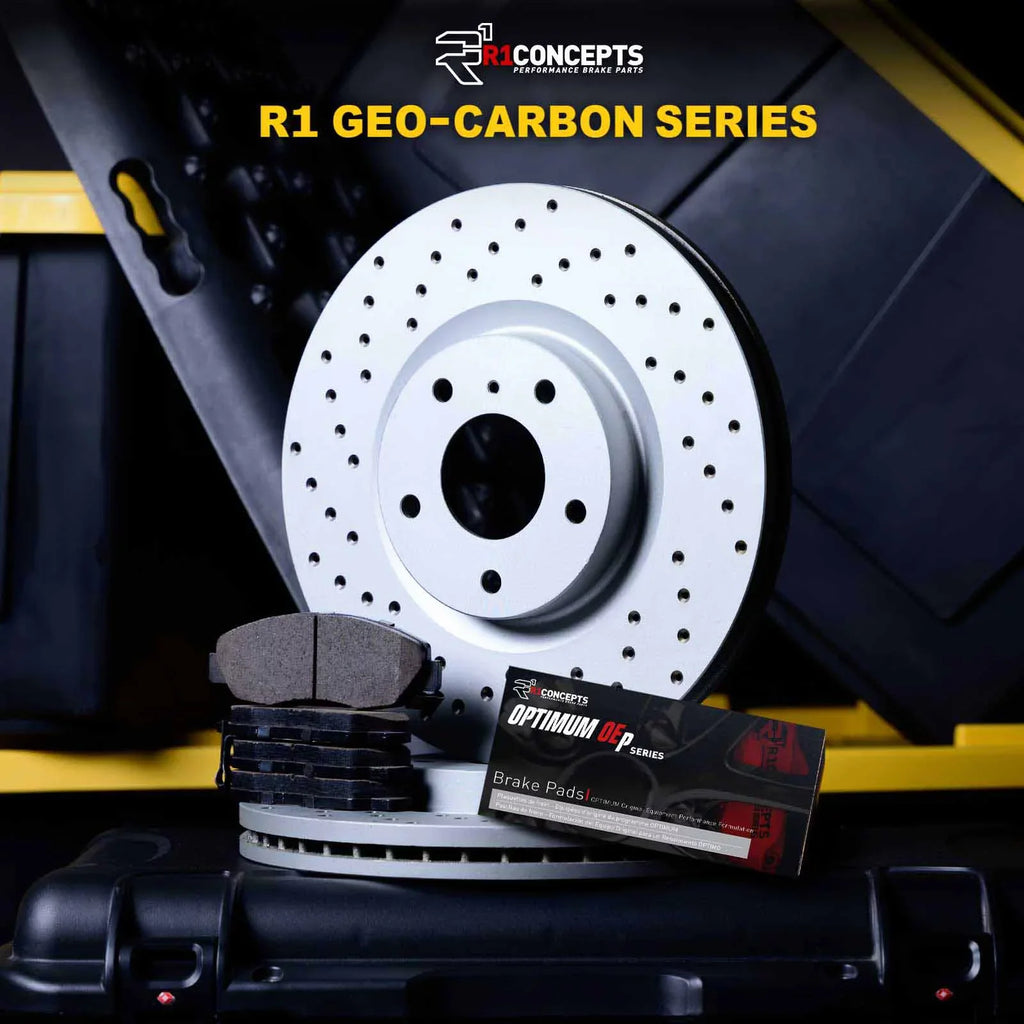 R1 Concepts Front Brakes and Rotors Kit |Front Brake Pads| Brake Rotors and Pads| Optimum OEp Brake Pads and Rotors|fits 2007-2015 INFINITI G35, G37, Q60