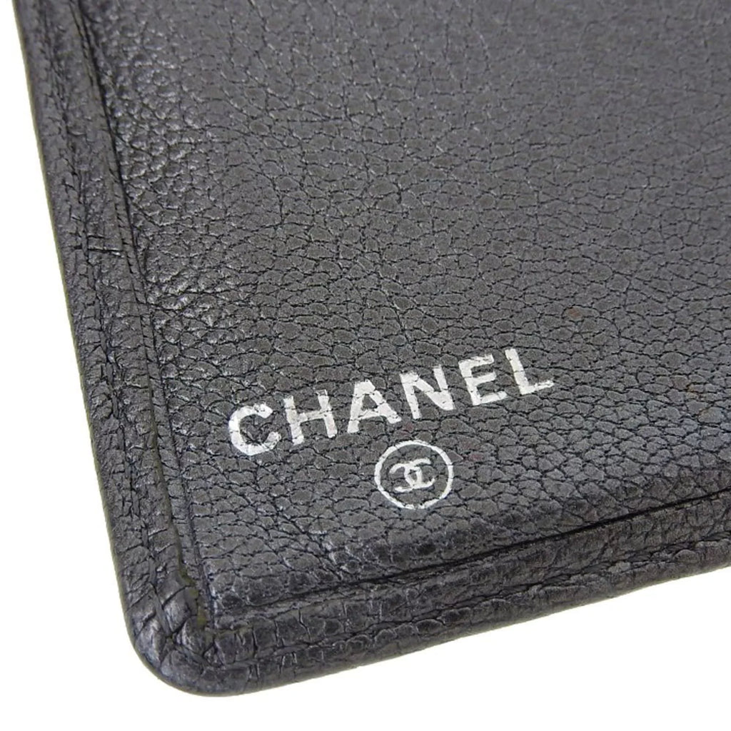 Pre-Owned Chanel CHANEL here mark bi-fold long wallet metallic lambskin gray No. 11 with seal (Fair)