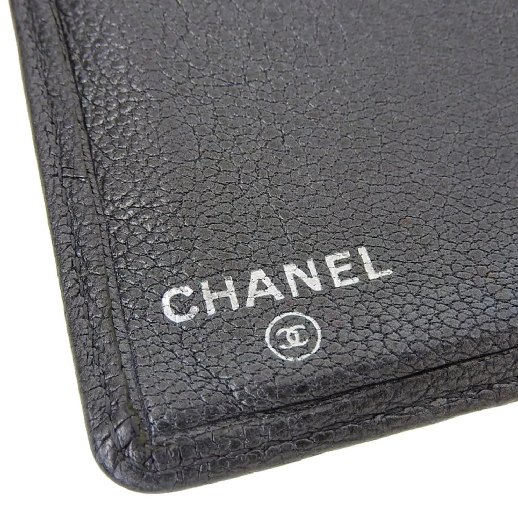Pre-Owned Chanel CHANEL here mark bi-fold long wallet metallic lambskin gray No. 11 with seal (Fair)