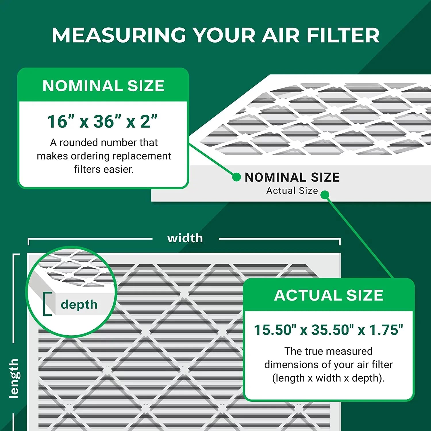 Filterbuy 16x36x2 MERV 11 Pleated HVAC AC Furnace Air Filters (6-Pack)