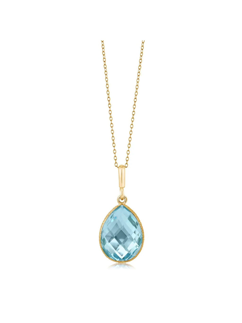 Gem Stone King 9.00 Ct Blue Topaz 16x12mm Pear Shape 18K Yellow Gold Plated Silver Pendant 18 inches Chain