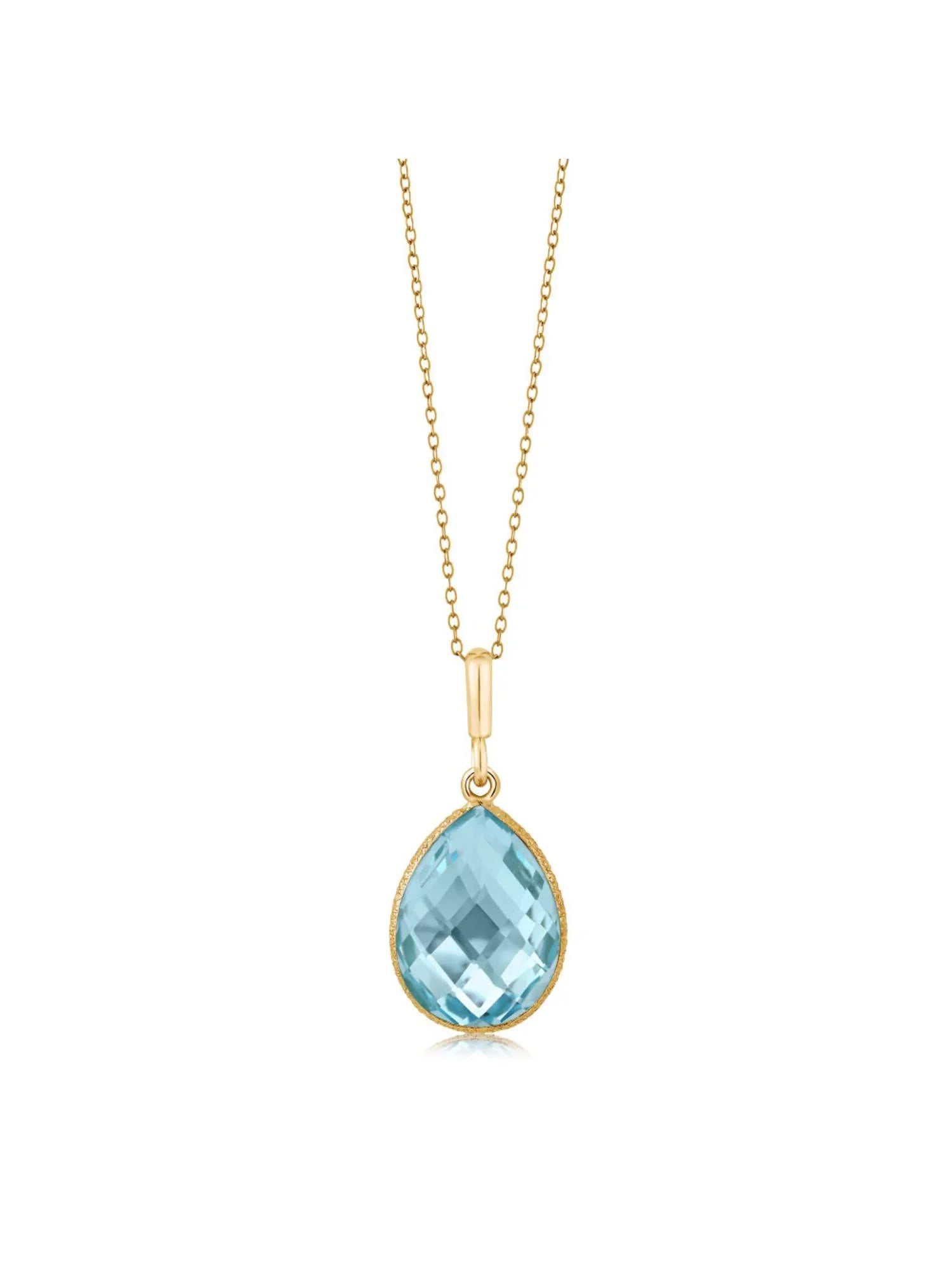 Gem Stone King 9.00 Ct Blue Topaz 16x12mm Pear Shape 18K Yellow Gold Plated Silver Pendant 18 inches Chain