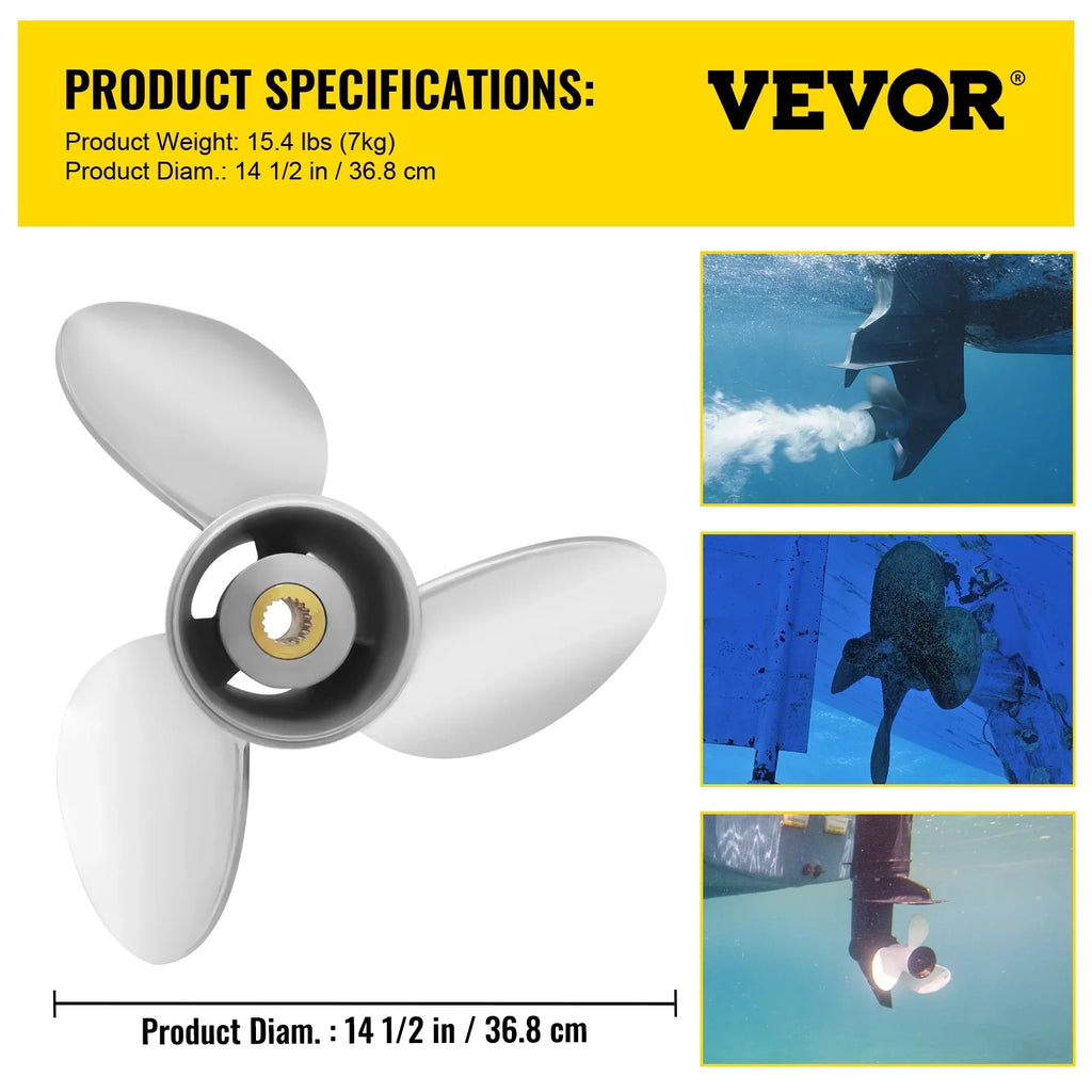 VEVOR Outboard Propeller, 3-Blade 14.5" x 21" Ship Propeller, Replace for OEM 3860709, Suitable with SX Sterndrives Outboard Volvo Penta Engine, Right-handed Steel Propeller Steel & 19 Spline Teeth