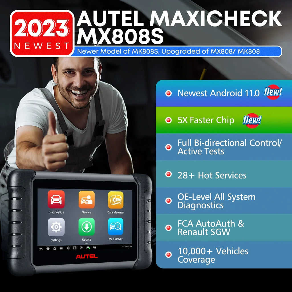 Autel MaxiCheck MX808S with 2 Year Update, 3000+ Bidirectional Diagnostic Tool Android 11 OE All System Scan, FCA Autoauth same as MK808S MK808Z RK3566 4- 4GB & 64GB