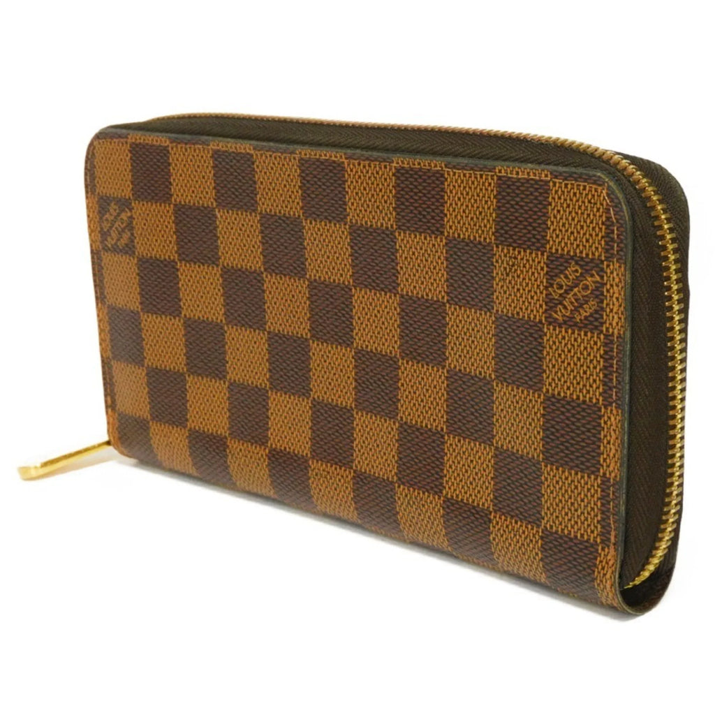 Pre-Owned LOUIS VUITTON Long Wallet Zippy Logo Brown New Round Zipper Checkered Pattern Vuitton Damier Ebene N41661 Men's Women's (Good)
