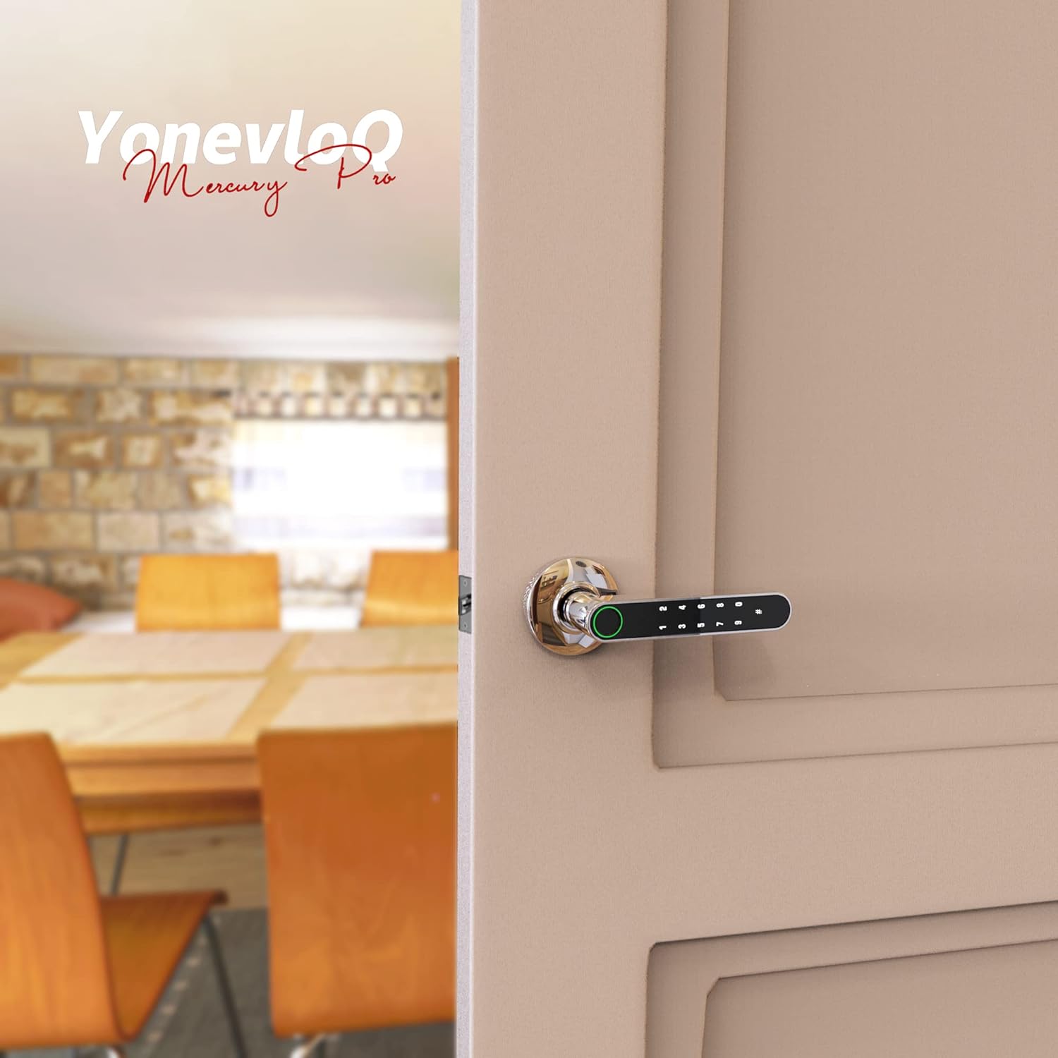 Smart Door Handle by GOURE, Fingerprint Door Lock with Keypads Password, Tuya App and Backup Keys, Easy to Install Optimal Suited for Office, Airbnb, Home [2024 New Upgrade]