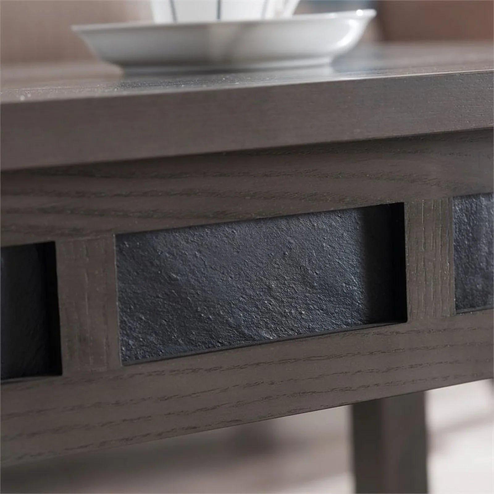 Bowery Hill Wood Wedge Table with Shelf in Smoke Gray/Black Slate
