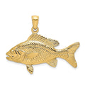 Auriga 14k Yellow Gold 3-D Textured Red Snapper Fish Charm for Women (L - 19 mm, W - 34.6 mm)
