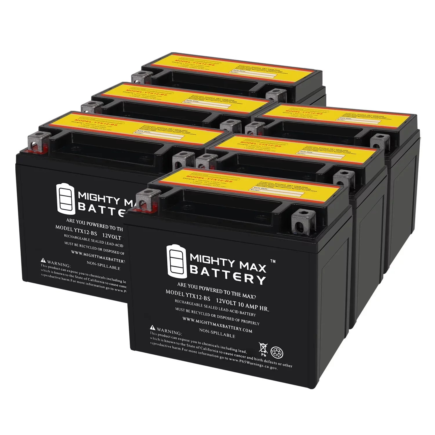 YTX12-BS 12V 10Ah Replacement Battery Suitable with Suzuki GSX-R1000, Z 01-04 - 6 Pack