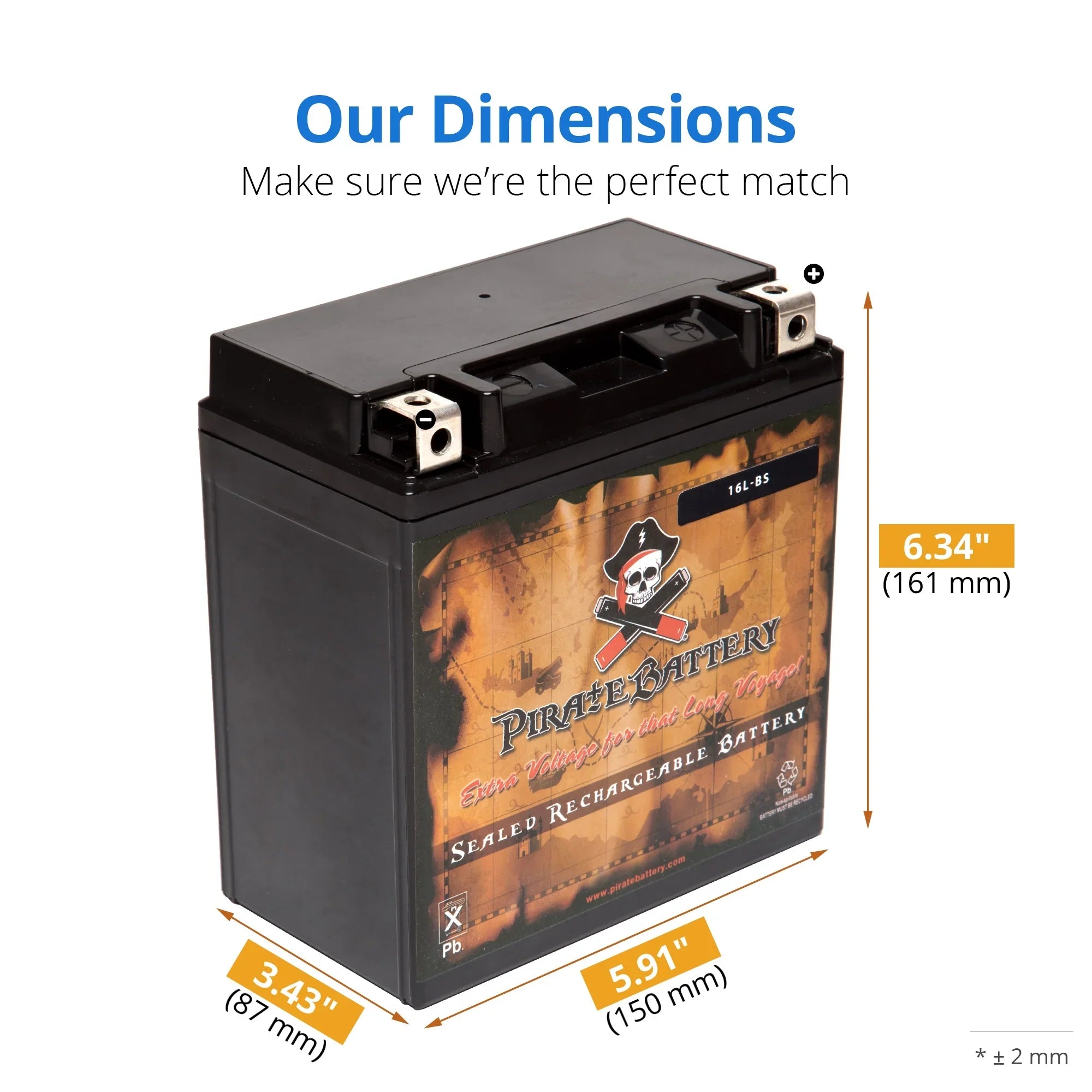 Pirate Battery YTX16L-BS (16L-BS 12 Volt,14 Ah, 230 CCA) Jet Ski Battery for Kawasaki 650cc Jf650 X2 1987