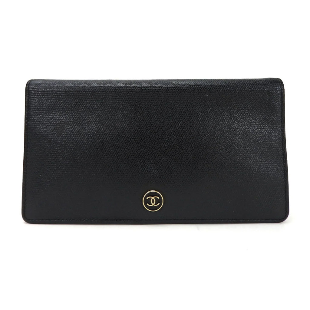 Pre-Owned CHANEL bifold long wallet A20904 1 Coco button black leather accessories ladies coco (Good)