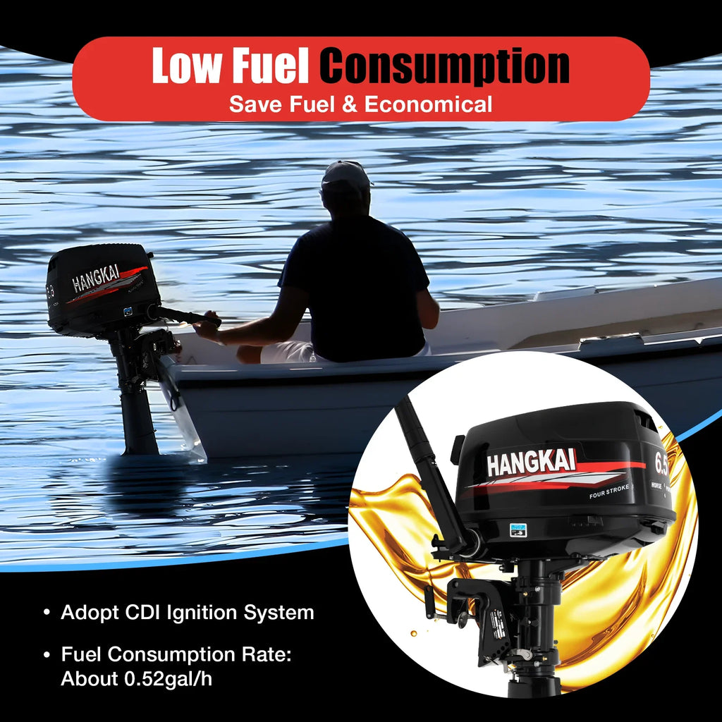 Anqidi 6.5HP 4 Stroke Outboard Motor 123CC Heavy Duty Vessel Engine with Single Cylinder Water Cooling System & CDI Ignition Tiller Control Max 6000r/min
