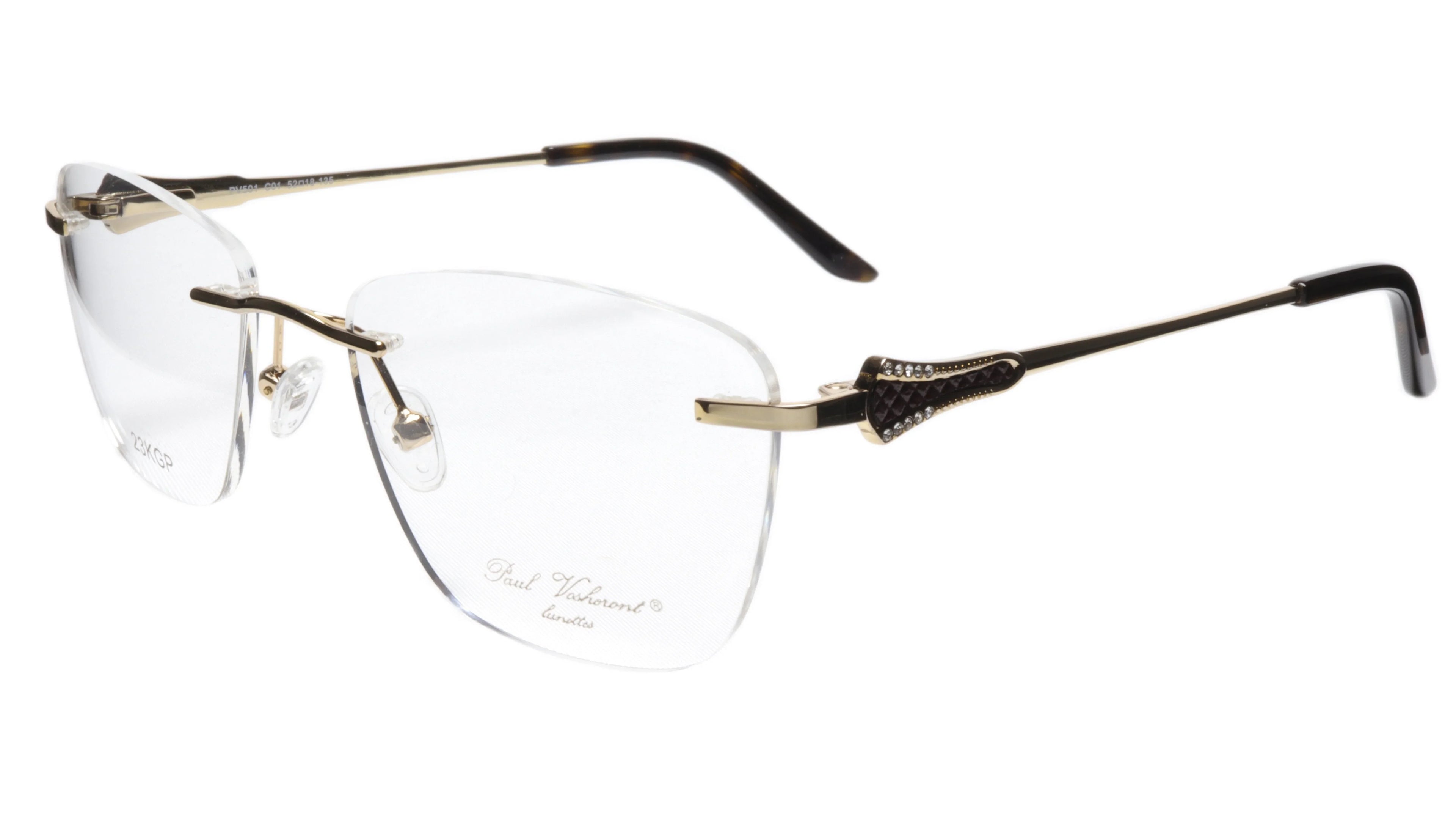 Paul Vosheront Tapered Square Gold & Black Acetate Optical Frame 52-18-135 37