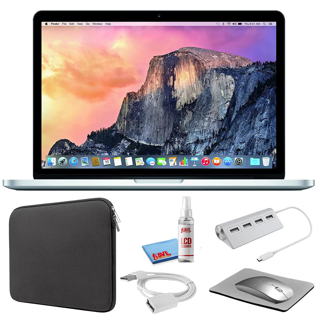 Apple MacBook Pro 13-inch (i5 2.7GHz, 128GB SSD) (Early 2015, MF839LL/A) - Silver Bundle with Black Zipper Sleeve + Laptop Starter Kit + Cleaning Kit (Refurbished)