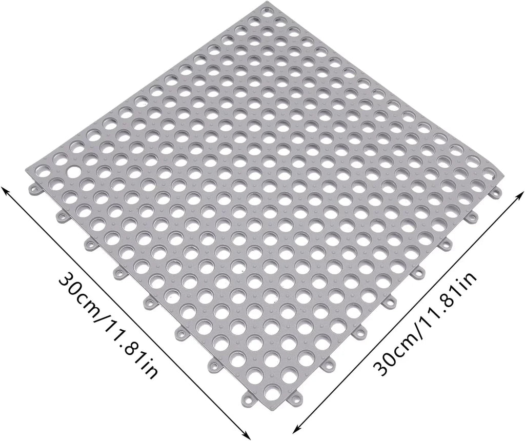 24PCs 11.8*11.8" Interlocking Nonslip Bath Mat,Soft Gray PVC Shower Floor Mat with Drainage Holes for Bathroom, Kitchen, Pool