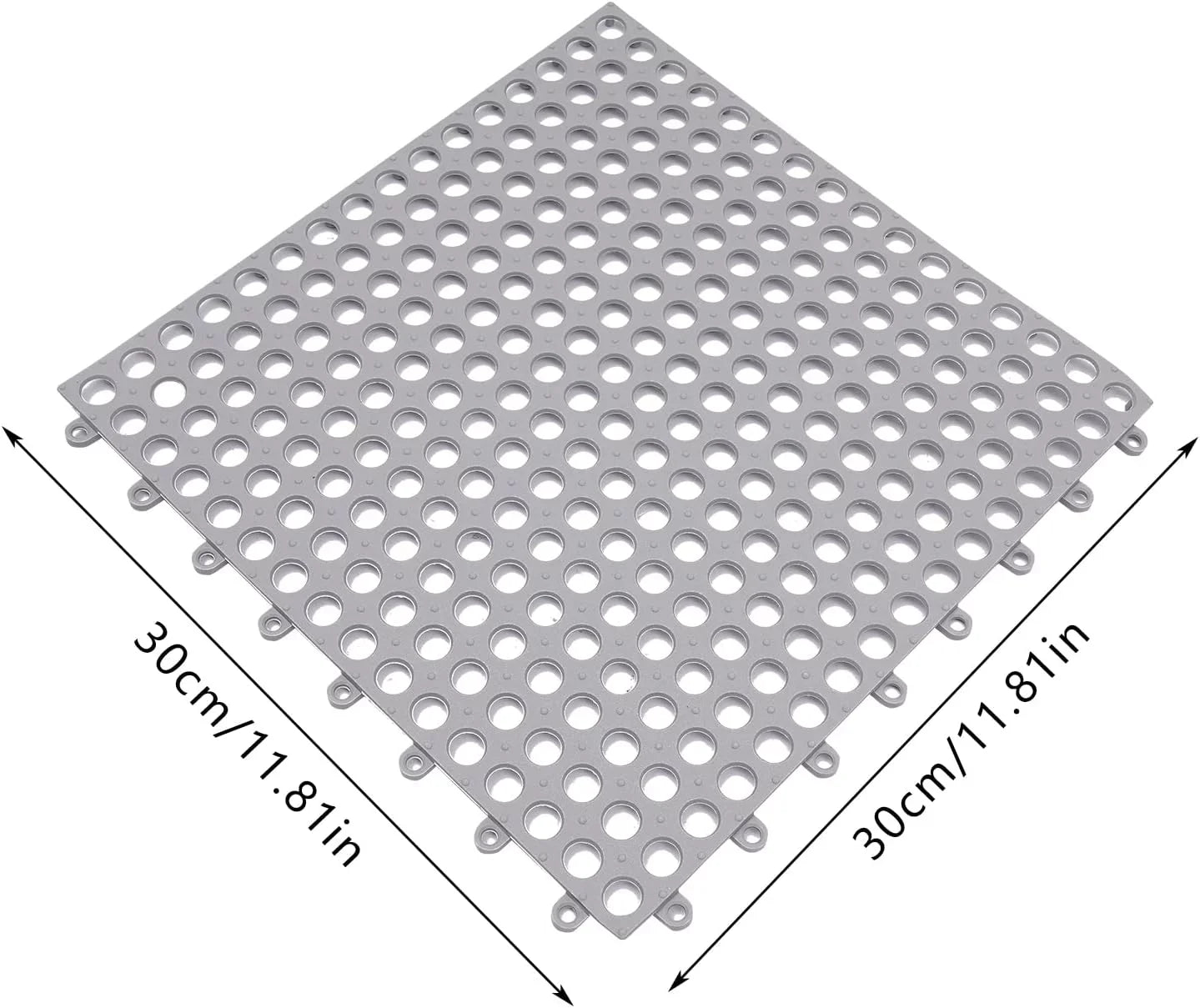 24PCs 11.8*11.8" Interlocking Nonslip Bath Mat,Soft Gray PVC Shower Floor Mat with Drainage Holes for Bathroom, Kitchen, Pool