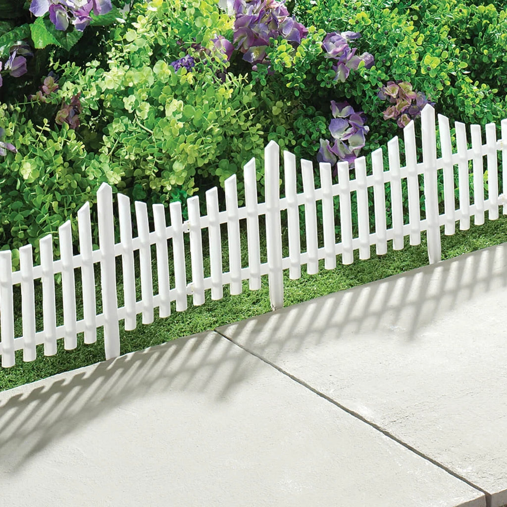 Flexible Fence Edging - Decorative Pickets (6"-13" High), Interlocking Design for Circle, Corner, or Straight Fences - 8' Border (8 Pieces, 24" Each)