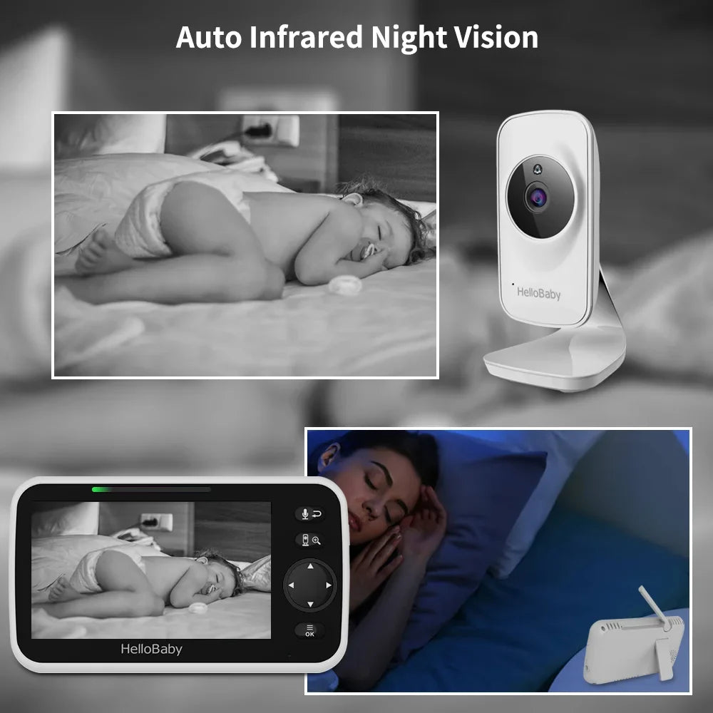 Video Baby Monitor with Camera and Audio, 5" Color LCD Screen, HelloBaby Monitor Camera, Infrared Night Vision, Temperature Display, Lullaby, Two Way Audio and VOX Mode 5 inches