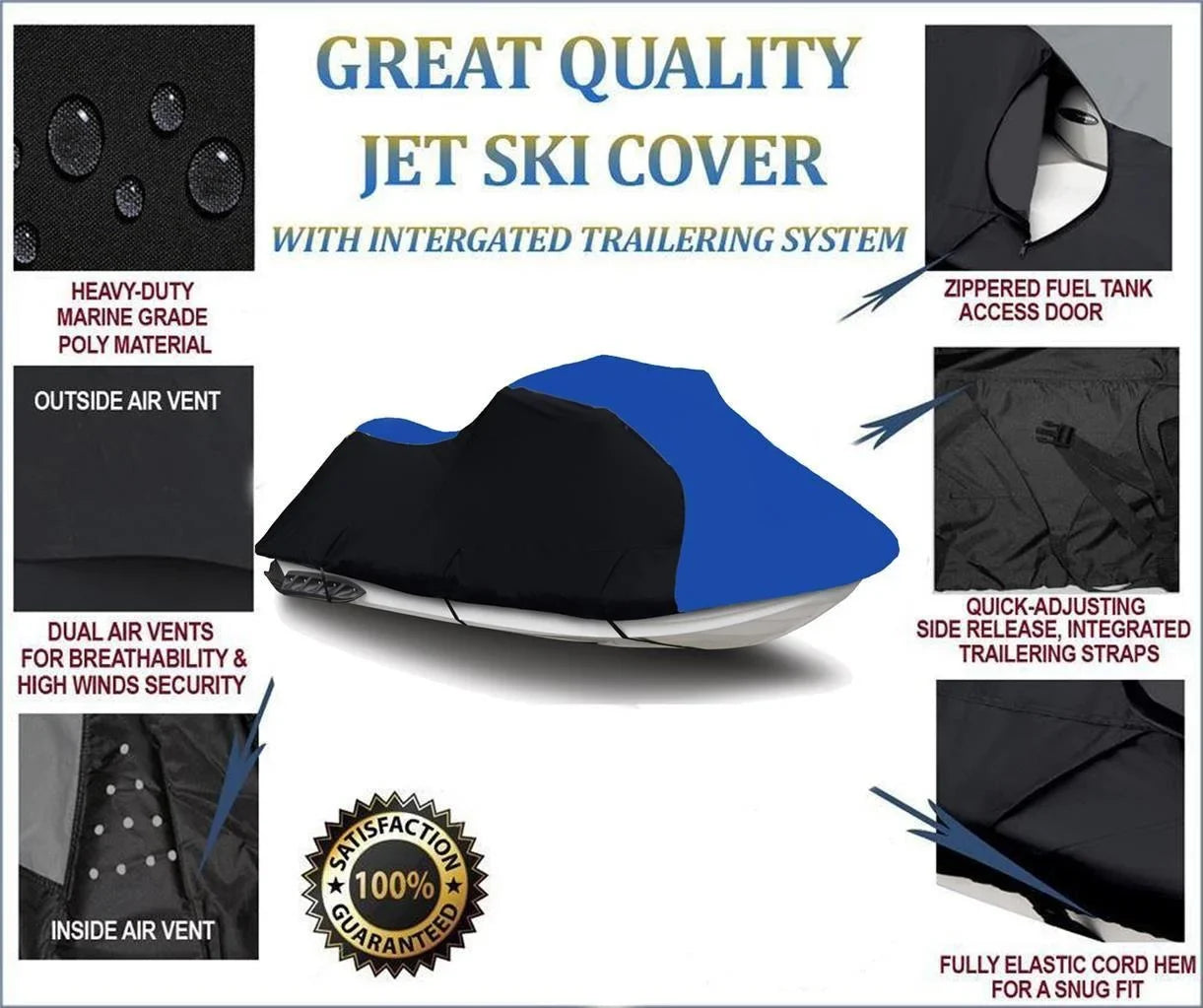 BLACK / BLUE HEAVY-DUTY, 600 D Matching for Kawasaki Ultra LX 2007 2008 2009 2010 2011 2012 2013 2014 2015 2016 2017 2018 2019 2020 2021 2022 / 250X 2007 2008 Jet Ski Watercraft Coating