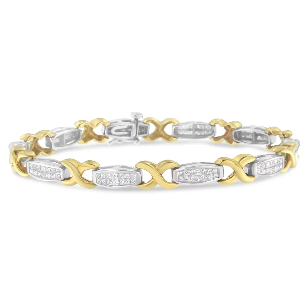 14K Yellow and White Gold 2 Carat TDW Invisible-Set Diamond X-Link Tennis Bracelet (G-H, SI1-SI2)