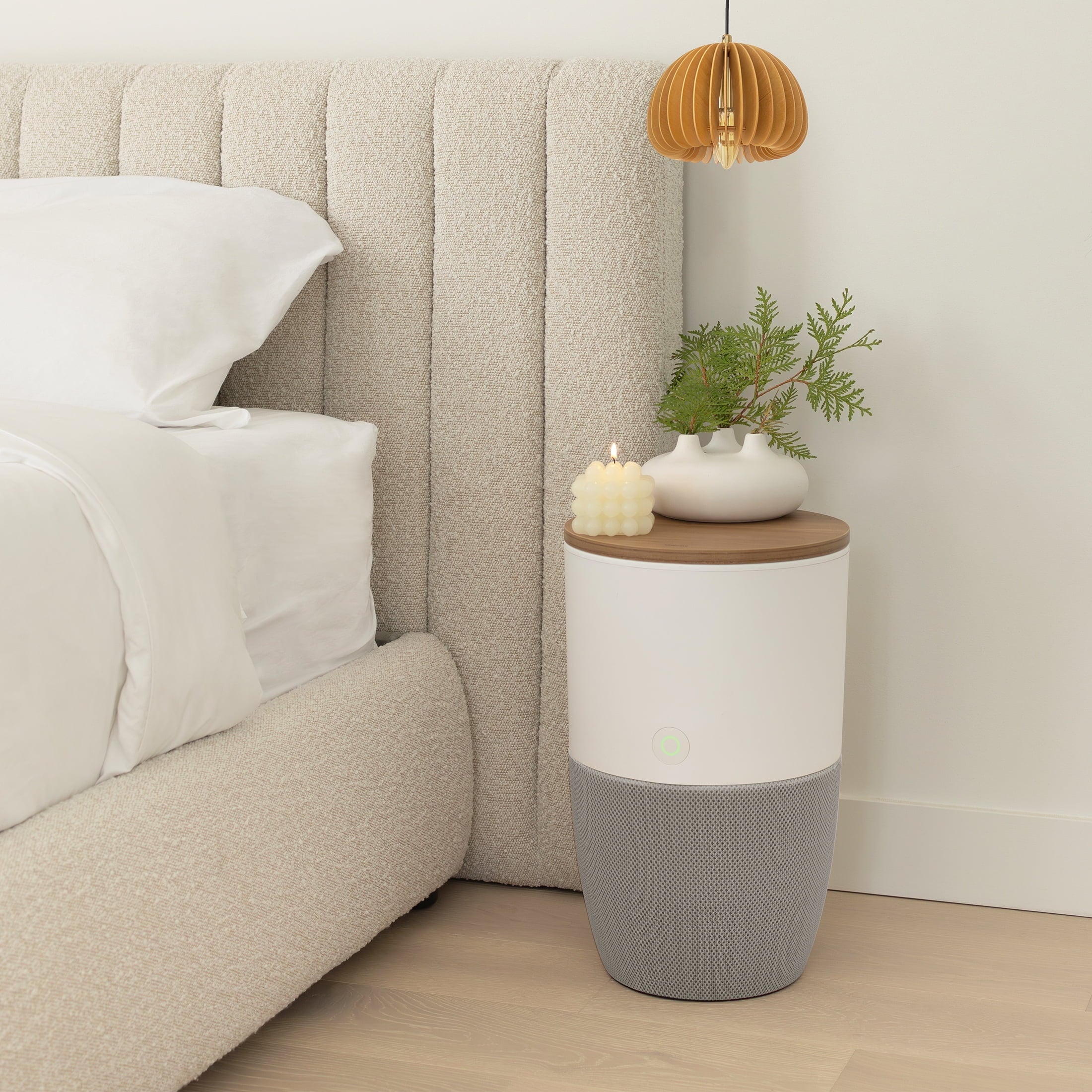 Dupray Bloom™ Air Purifier | Smart Medical-Grade HEPA-13 Air Filtration With Walnut Accent Table