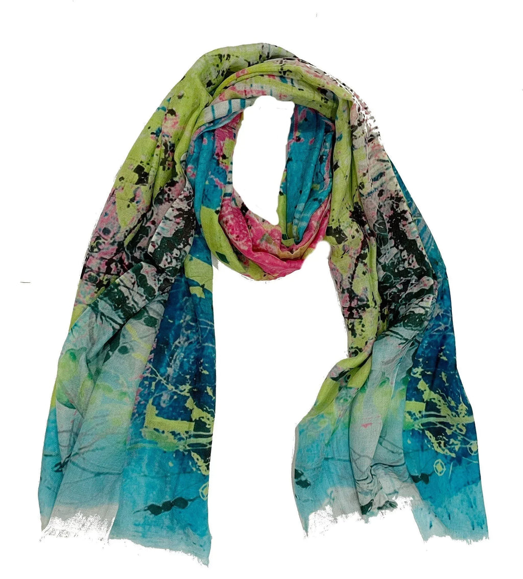 James Paul Cheung Women's Lime and Pink Print Cashmere/Wool Blend Scarf