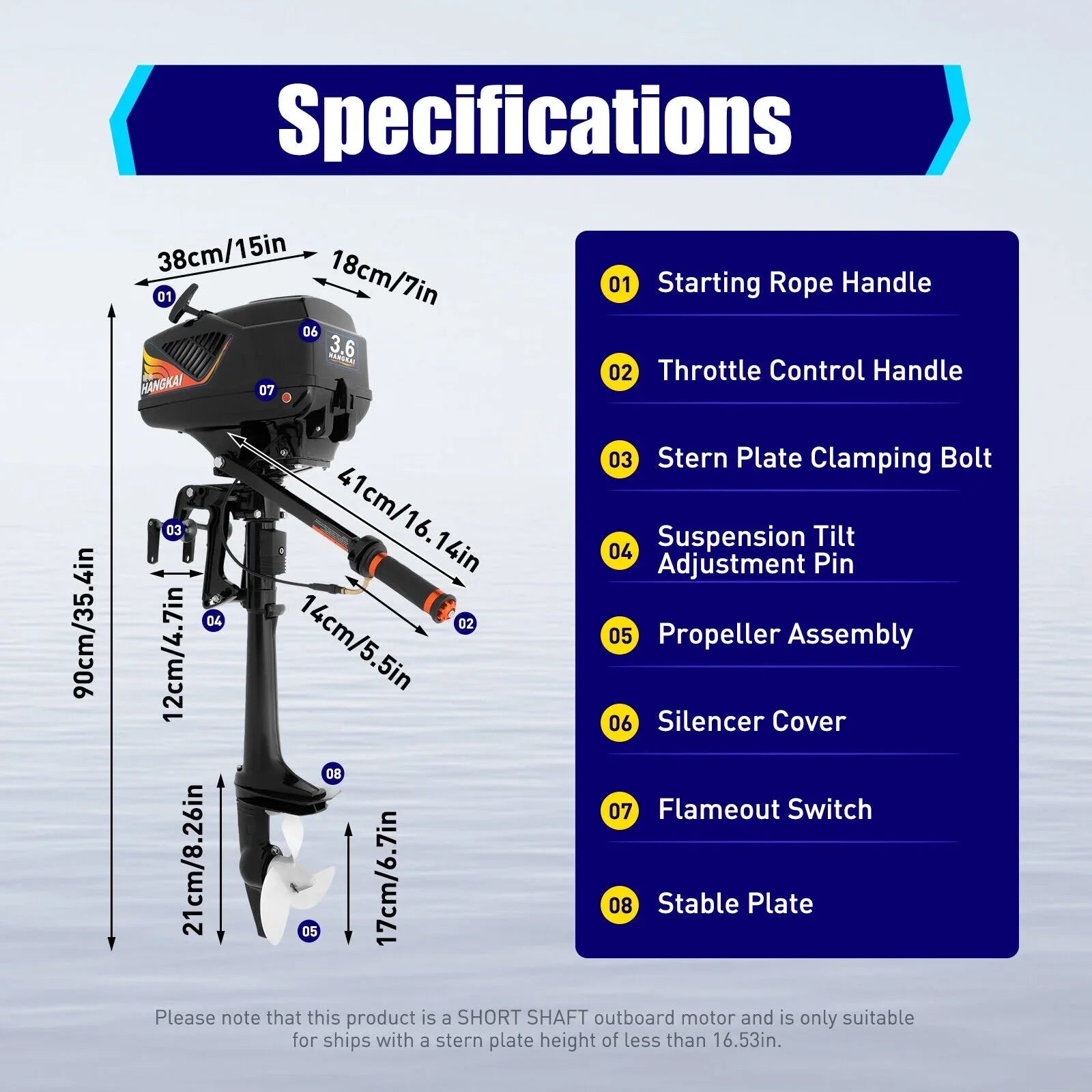 HANGKAI 2 Stroke 3.6 HP Outboard Motor Fishing Vessel Engine Water Cooling CDI Outboard Ship Motor 90cm/35.4in
