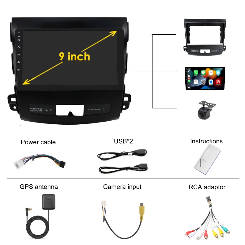 Carplay Android Auto Car Radio GPS Navgation For Mitsubishi Outlander 2 CW0W 2005 - 2013 Android Screen Multimedia Player