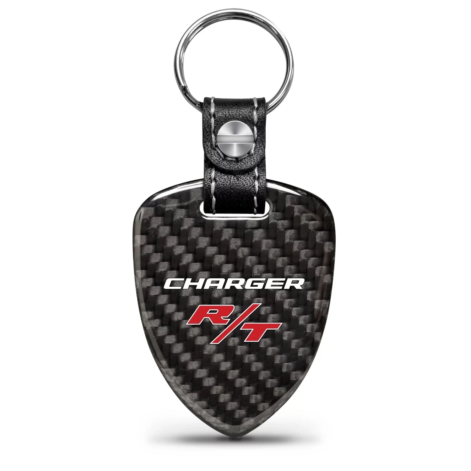 iPick Image for Dodge Charger R/T Real Black Carbon Fiber Large Shield-Style Key Chain, Official Licensed