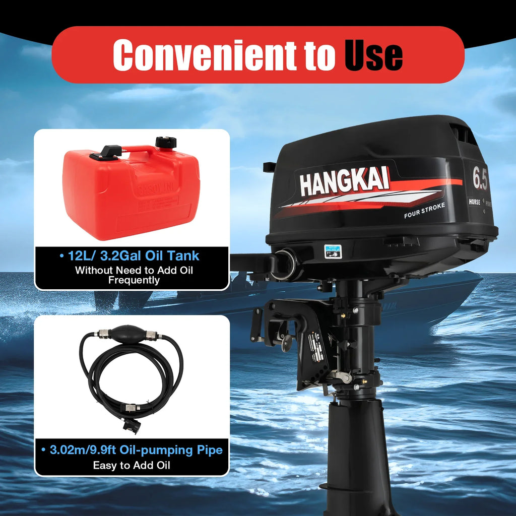 Anqidi 6.5HP 4 Stroke Outboard Motor 123CC Heavy Duty Vessel Engine with Single Cylinder Water Cooling System & CDI Ignition Tiller Control Max 6000r/min